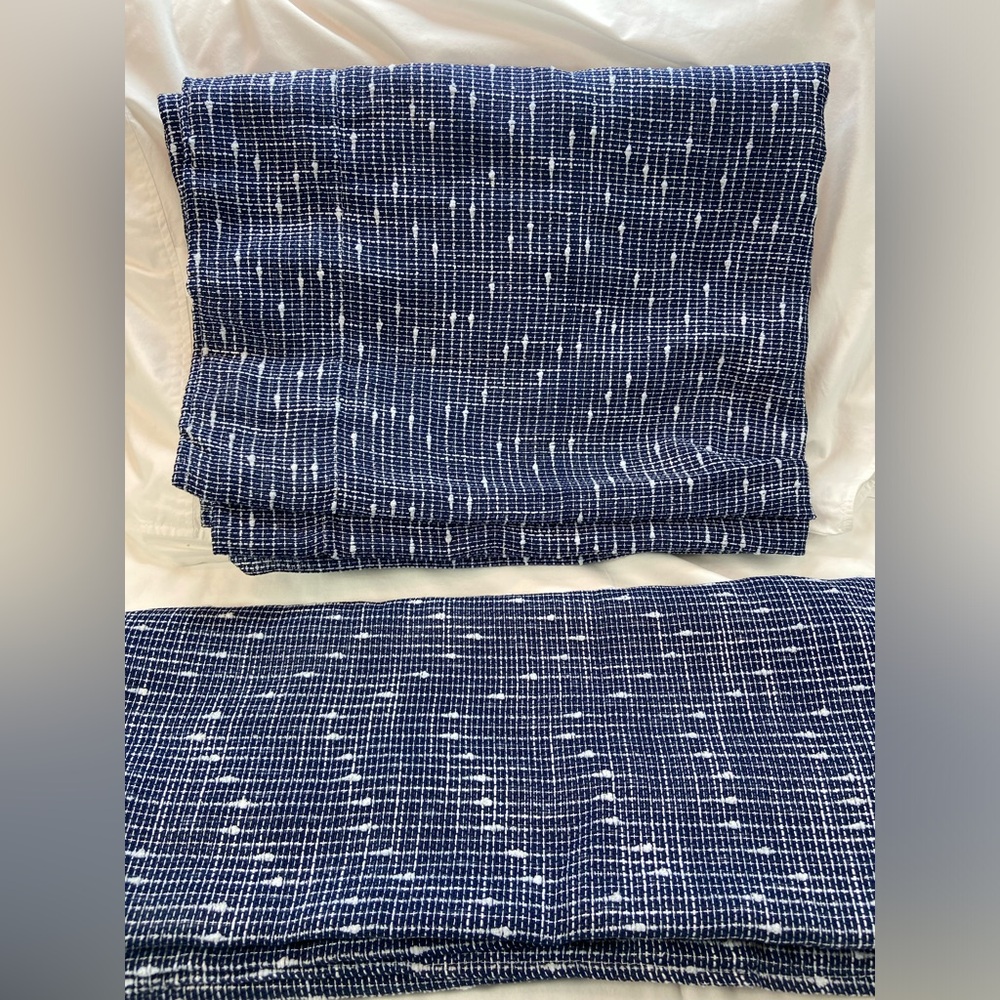 Curtain Panel Pair Blue‎ & White each 53” x 69”